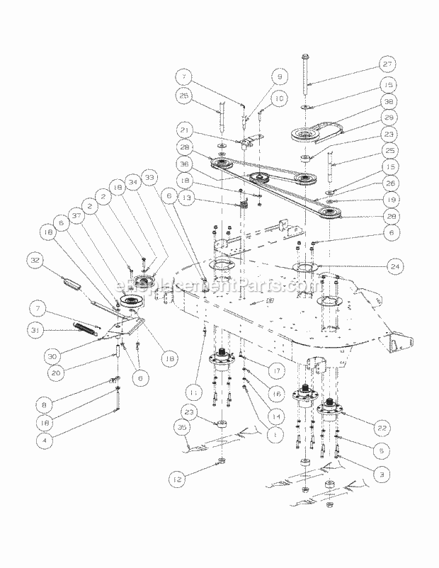 Deck Spindle Assembly Diagram and Parts List for M60-KW 53AJ8CT6050 Cub Cadet Sprayer
